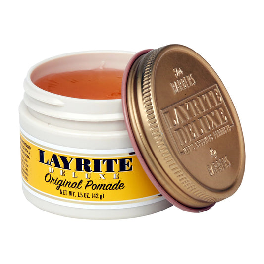 Layrite pomade • Original Pomade • Superhold Pomade • Natural Matte Cream • Cement Clay • Supershine Cream • water‑based • strong hold • medium shine • easy washout • mild vanilla scent • classic slick‑back • messy wet look • fine‑to‑medium hair • barber‑approved • USA • Porto barbershop